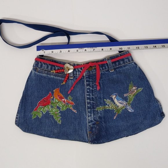 Shoulder Bag Handmade Denim Sheplers Jeans Boho Hippie Cardinals and Blue Jays - Picture 12 of 12